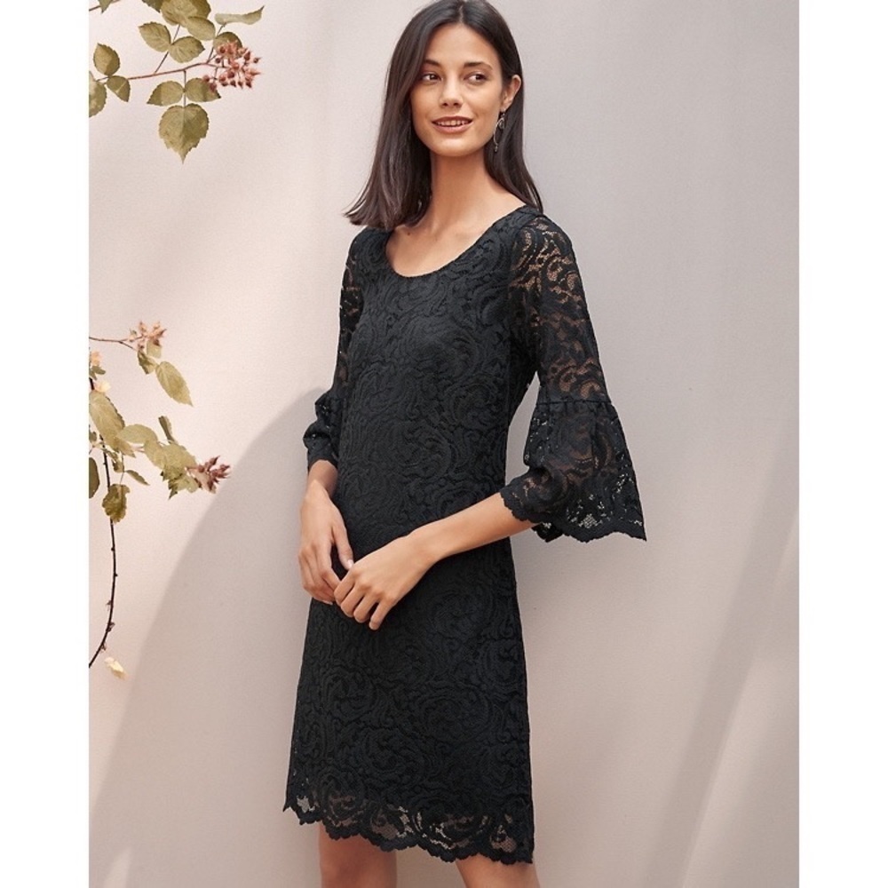 GARNET Hill Bell Sleeve Lace Dress in Black Size 4